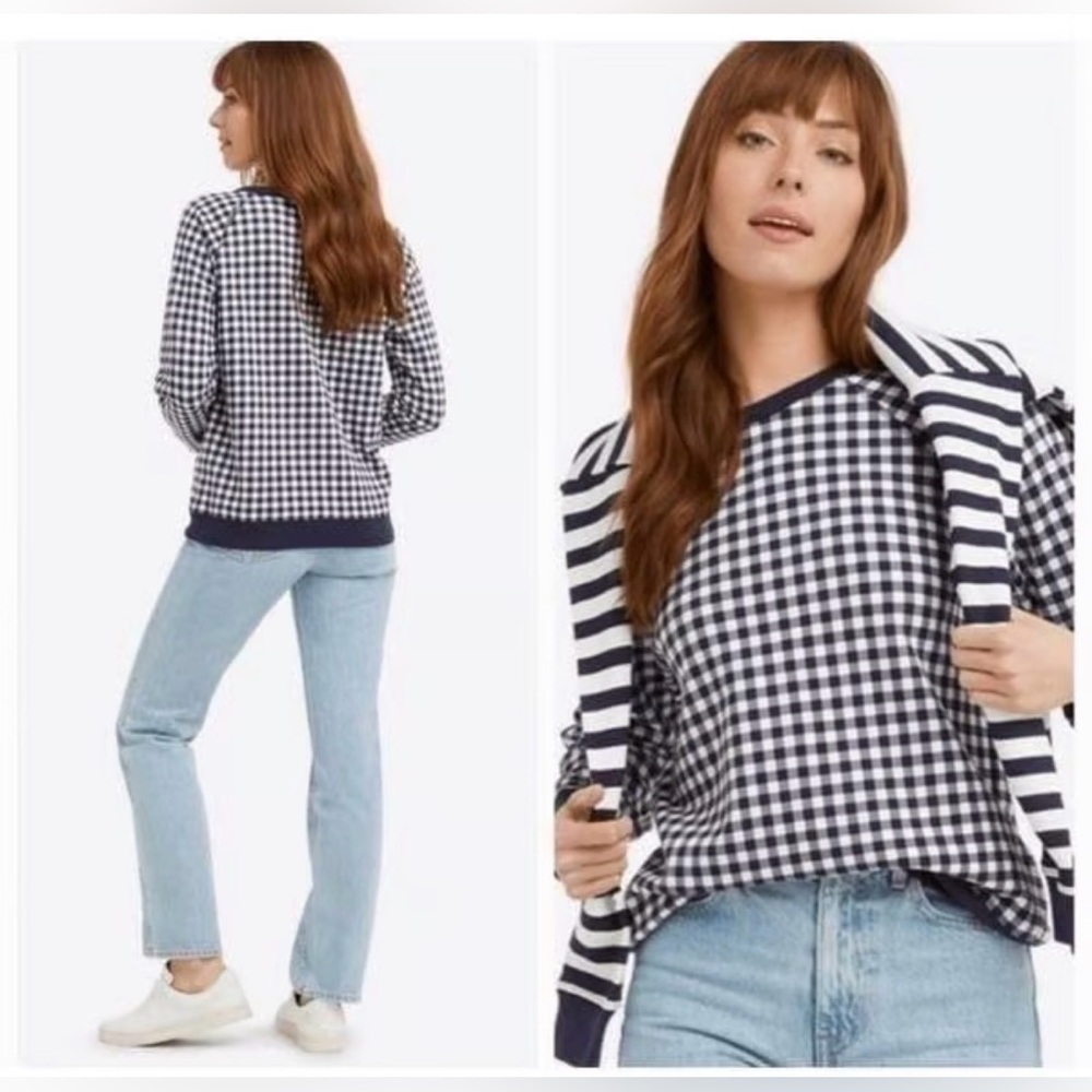 Draper James Navy and Cream Gingham Sweater